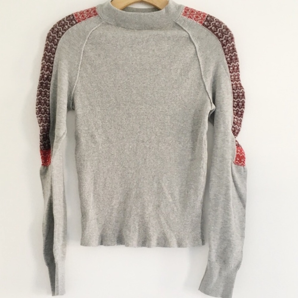 Free People Embroidered Knit Long Sleeve Top
